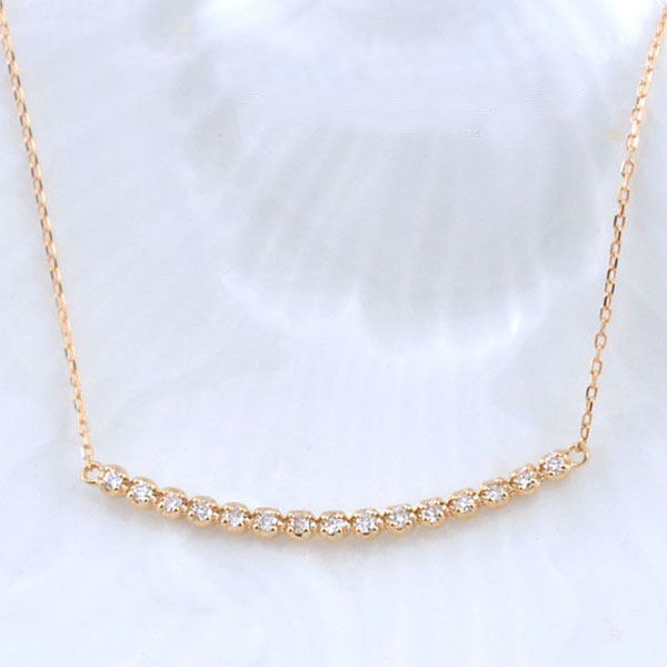 18金 ネックレス ダイヤモンド レディース ペンダント ピンクゴールド ダイヤ 18k pendant 0.1ct 華奢 シンプル 記念 誕生日 ライン スキンジュエリー 母の日 誕生日