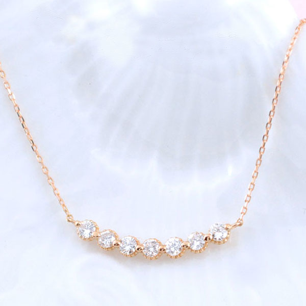 【10%OFFクーポン配布中】 18金 ネックレス ダイヤモンド レディース ペンダント ピンクゴールド ダイヤ 18k pendant 0.3ct 華奢 シンプル 記念 セブンストーン 誕生日 ライン スキンジュエリー 母の日 誕生日