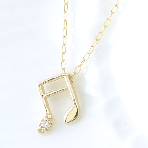 k10 ネックレス ネックレスダイヤモンド レディース 0.01ct ゴールド 華奢 音符 ジュエリー 一粒|シエロブルー