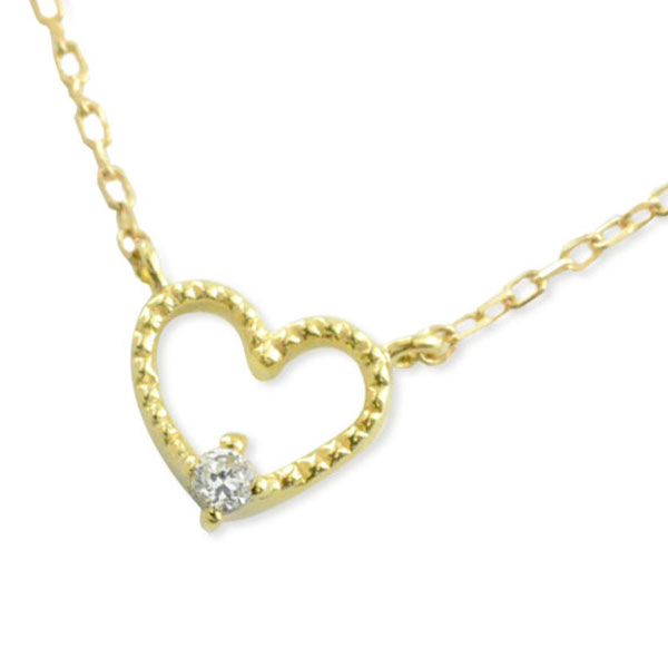k18 ネックレス ダイヤモンド ハート レディース イエローゴールド ハートモチーフ 1粒 ペンダント ゴールド ダイヤ 18k 18金 華奢 記念 誕生日|シエロブルー