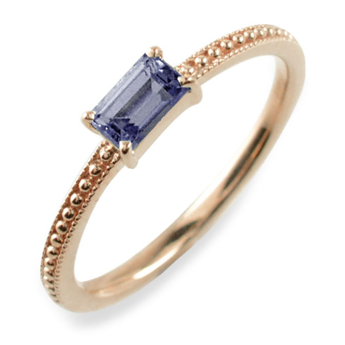 k18 リング バケットカット アイオライト 指輪 18金 ゴールド ピンキーリング ピンクゴールド クラシカル 18k 華奢 レディース アンティーク 9月 誕生石 天然石 カラー かわいい おすすめ 重ねづけ|シエロブルー