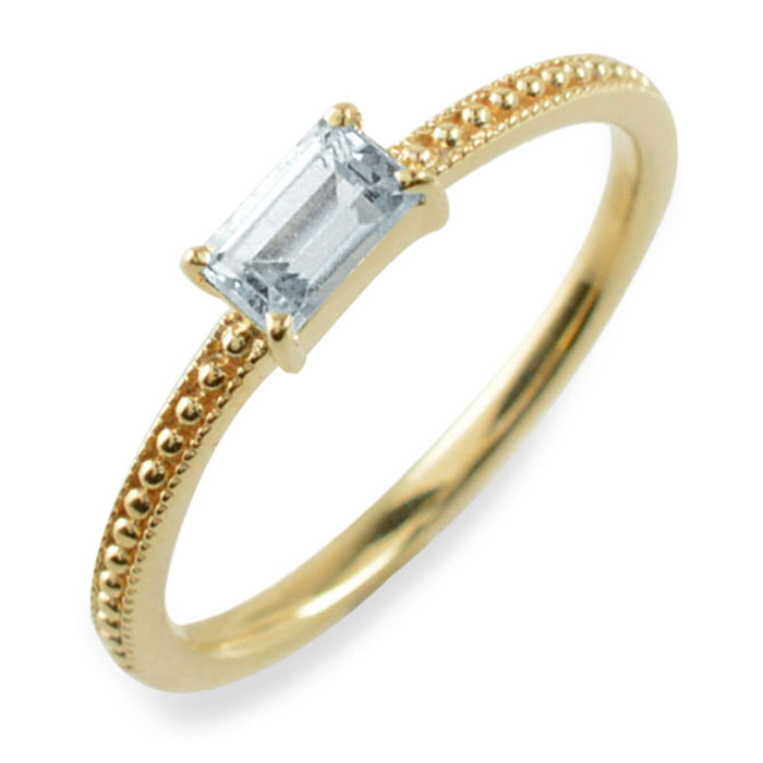 k18 リング バケットカット アクアマリン 指輪 18金 ゴールド ピンキーリング イエローゴールド クラシカル 18k 華奢 レディース アンティーク 3月 誕生石 天然石 カラー かわいい おすすめ 重ねづけ|シエロブルー