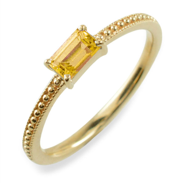 k18 リング バケットカット シトリン 指輪 18金 ゴールド ピンキーリング イエローゴールド クラシカル 18k 華奢 レディース アンティーク 11月 誕生石 天然石 カラー かわいい おすすめ 重ねづけ|シエロブルー