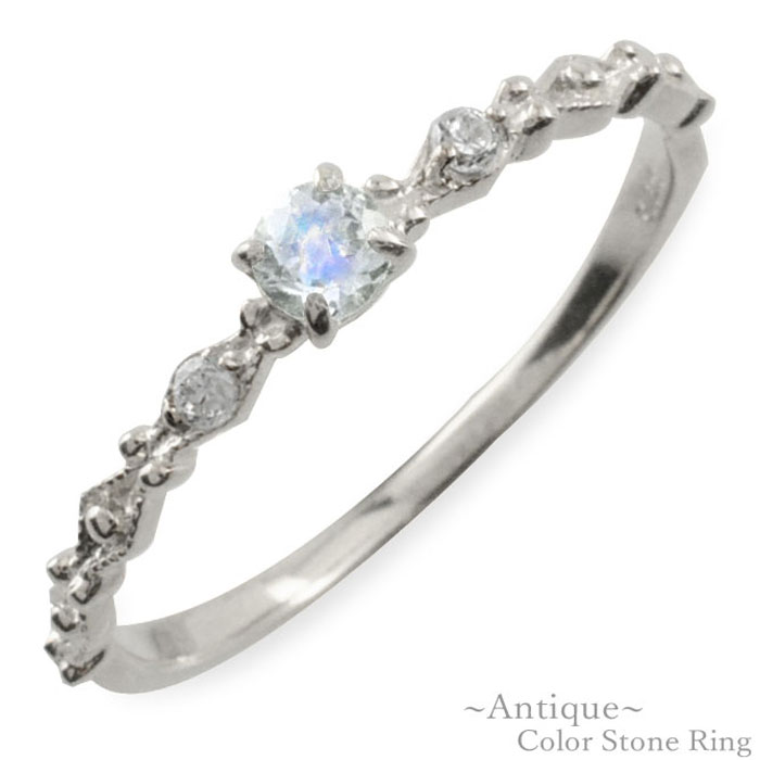 【10%OFFクーポン配布中】 k18 リング ブルームーン ダイヤモンド 指輪 18金 ゴールド ホワイトゴールド クラシカル 18k 華奢 レディース アンティーク 6月 誕生石 天然石 カラー かわいい 重ねづけ 母の日 誕生日