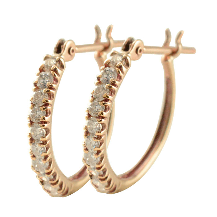 10金 ピアス フープピアス ダイヤモンド ピンクゴールド ゴールド k10 10石 フープ ハーフエタニティ 10k レディース 天然石|シエロブルー