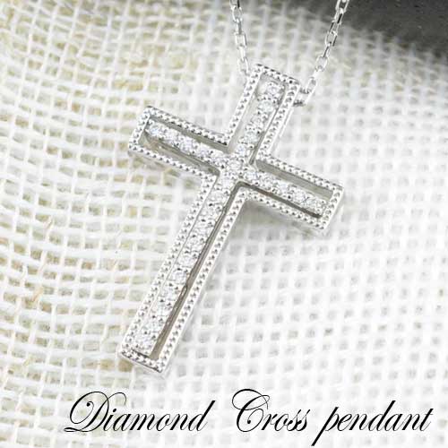 【ポイント10倍】 k18 ネックレス ダイヤモンド ペンダント レディース ホワイトゴールド18k 18金 クロス 0.22ct ミルウチ リバーシブル ダイヤ クラシカル 十字架 プレゼントに 母の日 誕生日