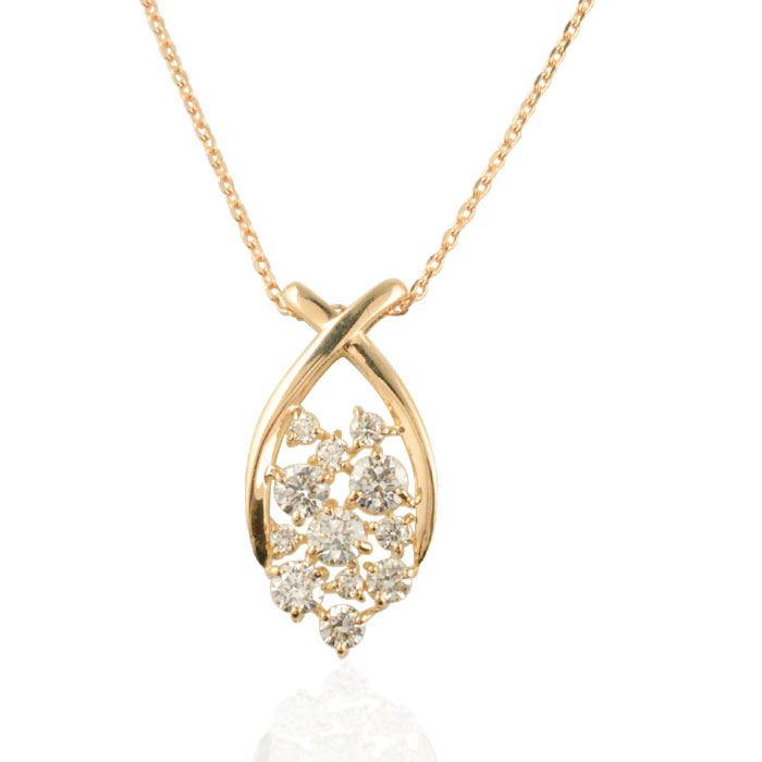 ダイヤモンド k18 ネックレス レディース ドロップ型 ペンダント ピンクゴールド ダイヤ 透かし感18k 18金 pendant 涙型 露 しずく 華奢 シンプル 記念 誕生日 スキンジュエリー|シエロブルー