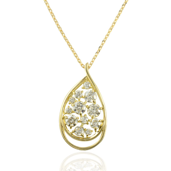 ダイヤモンド k18 ネックレス レディース ドロップ型 ペンダント イエローゴールド ダイヤ 透かし感18k 18金 pendant 涙型 露 しずく 華奢 シンプル 記念 誕生日 スキンジュエリー|シエロブルー