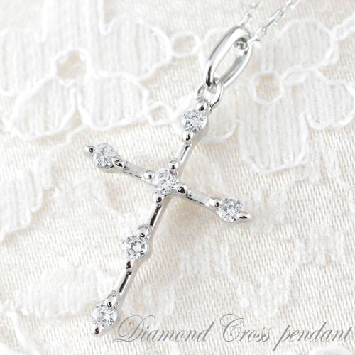 【ポイント10倍】 k10 クロス ネックレス ダイヤモンド レディース ペンダント ホワイトゴールドk10 10k 10金 0.08ct ダイヤ 華奢 ダイヤネックレス 十字架 プレゼントに 母の日 誕生日