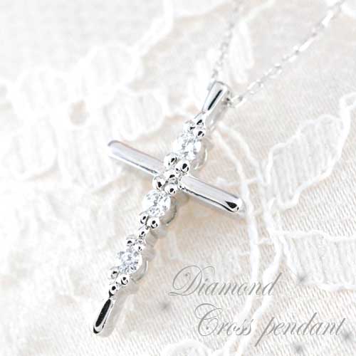 【10%OFFクーポン配布中】 18金 クロス ネックレス ダイヤモンド レディース ペンダント ホワイトゴールド k18 18k 0.08ct ダイヤ 華奢 ダイヤネックレス 十字架 プレゼントに 母の日 誕生日