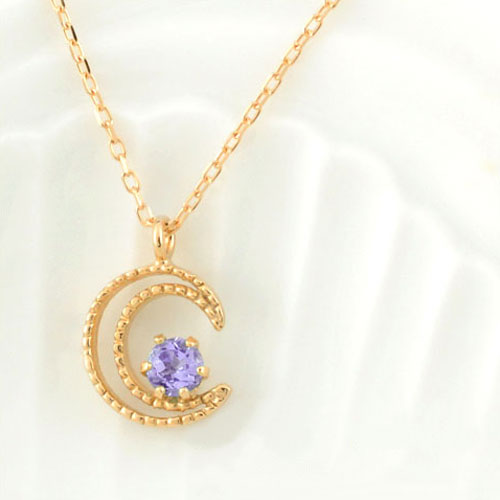 【10%OFFクーポン配布中】 k18 ネックレス アメジスト ペンダント ゴールド レディース 18k 18金 ムーンペンダント 月 華奢 ピンクゴールド ミルウチ ムーン 2月 誕生石 三日月 プレゼントに 母の日 誕生日