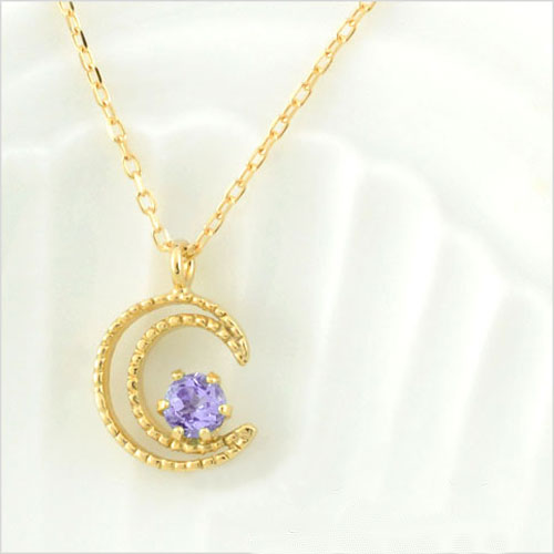 【10%OFFクーポン配布中】 k18 ネックレス アメジスト ペンダント ゴールド レディース 18k 18金 ムーンペンダント 月 華奢 イエローゴールド ミルウチ ムーン 2月 誕生石 三日月 プレゼントに 母の日 誕生日