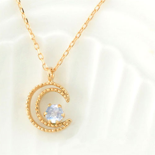 【10%OFFクーポン配布中】 18金 ネックレス ブルームーン ペンダント K18ゴールド レディース 18k ムーンペンダント 月 華奢 ピンクゴールド ミルウチ ムーン 6月 誕生石 三日月 プレゼントに 母の日 誕生日