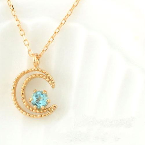 18金 ネックレス ブルートパーズ ペンダント K18ゴールド レディース 18k ムーンペンダント 月 華奢 ピンクゴールド ミルウチ ムーン 11月 誕生石 三日月 プレゼントに|シエロブルー