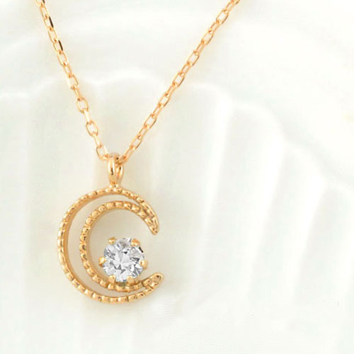 18金 ネックレス ダイヤモンド ペンダント K18ゴールド レディース 18k ムーンペンダント 月 華奢 ピンクゴールド ミルウチ ムーン 4月 誕生石 三日月 プレゼントに|シエロブルー