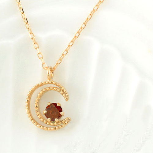 18金 ネックレス ガーネット ペンダント K18ゴールド レディース 18k ムーンペンダント 月 華奢 ピンクゴールド ミルウチ ムーン 1月 誕生石 三日月 プレゼントに｜シエロブルー