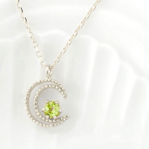 【10%OFFクーポン配布中】 k18 ネックレス ペリドット ペンダント ゴールド レディース 18k 18金 ムーンペンダント 月 華奢 ホワイトゴールド ミルウチ ムーン 8月 誕生石 三日月 プレゼントに 母の日 誕生日