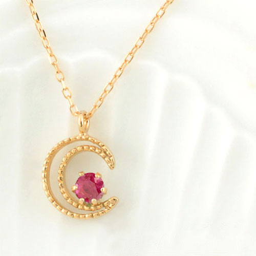 【10%OFFクーポン配布中】 k18 ネックレス ルビー ペンダント K18ゴールド レディース 18k 18金 ムーンペンダント 月 華奢 ピンクゴールド ミルウチ ムーン 7月 誕生石 三日月 プレゼントに 母の日 誕生日