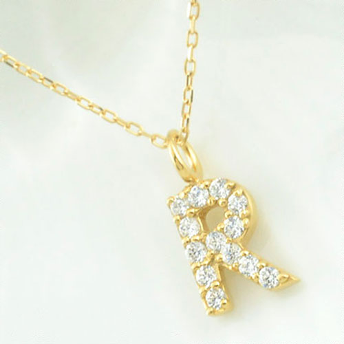 【10%OFFクーポン配布中】 k18 ネックレス 【R】イニシャル ダイヤ レディース ダイヤモンド 華奢 ペンダント アルファベット ネーム 18k 18金 イエローゴールド 重ねづけ チャーム 母の日 誕生日