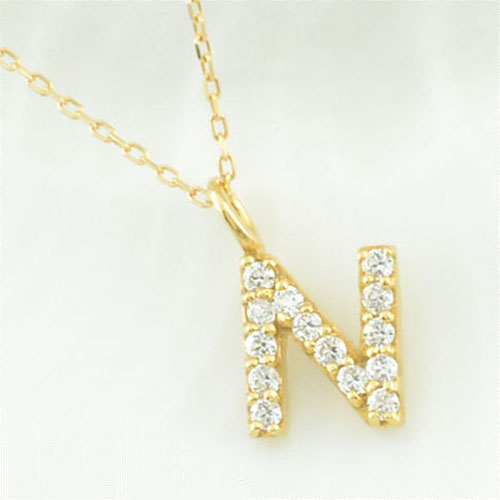 【10%OFFクーポン配布中】 k18 ネックレス 【N】イニシャル ダイヤ レディース ダイヤモンド 華奢 ペンダント アルファベット ネーム 18k 18金 イエローゴールド 重ねづけ チャーム 母の日 誕生日