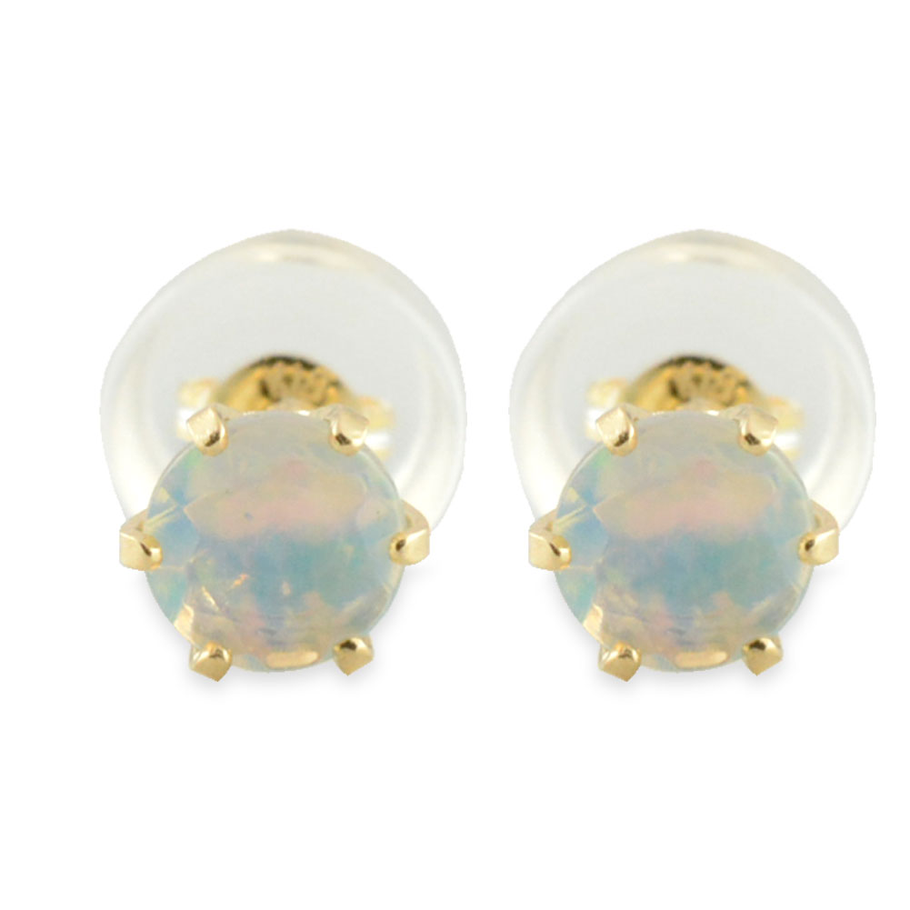 【10%OFFクーポン配布中】 18金 ピアス 対応 オパール エチオピア エチオピアオパール イエローゴールド 4mm k18 18k スタッドピアス 一粒 誕生石 天然石 母の日 誕生日