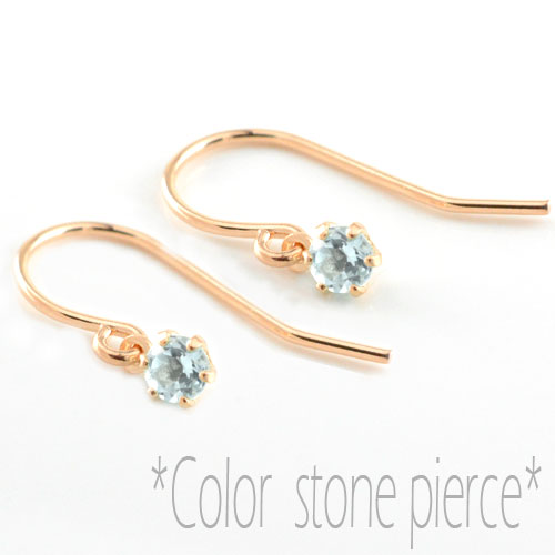【10%OFFクーポン配布中】 18金 ピアス アクアマリン フックピアス ピンクゴールド k18 レディース 3月誕生石 揺れる 地金ピアス シンプル 誕生石 一粒 ジュエル 天然石 3mm 納期1週間 母の日 誕生日