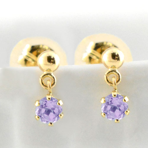 【ポイント10倍】 18金 ピアス アメジスト イエローゴールド k18 レディース スタッドピアス ブラ 揺れる 18k 一粒 ジュエル プチピアス 2月の誕生石 天然石 2.5mm 納期1週間 母の日 誕生日