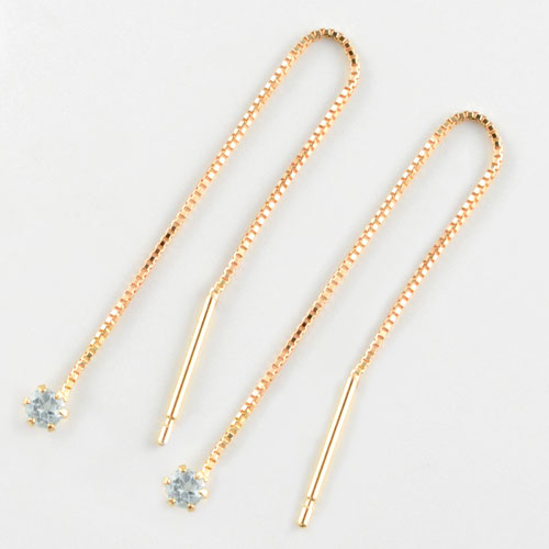【10%OFFクーポン配布中】 k18 ピアス ロングピアス アクアマリン ピンクゴールド レディース アメリカンピアス 3月誕生石 揺れる 地金ピアス シンプル 誕生石 一粒 ジュエル 天然石 2.5mm 母の日 誕生日