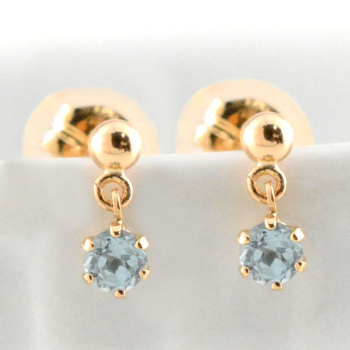 18金 ピアス アクアマリン ピンクゴールド k18 レディース スタッドピアス ブラ 揺れる 18k 一粒 ジュエル プチピアス 3月の誕生石 天然石 2.5mm 納期1週間｜シエロブルー