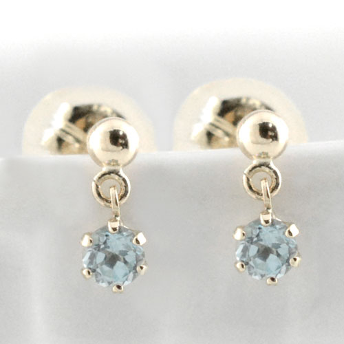 【ポイント10倍】 k18 ピアス アクアマリン ホワイトゴールド レディース スタッドピアス ブラ 揺れる 18k 18金 一粒 ジュエル プチピアス 3月の誕生石 天然石 2.5mm 納期1週間 母の日 誕生日
