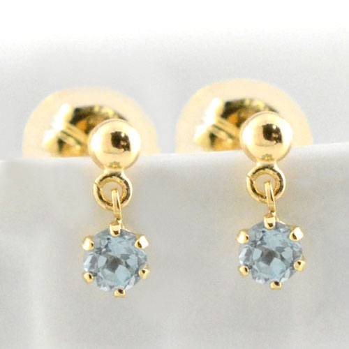 【ポイント10倍】 k18 ピアス アクアマリン イエローゴールド レディース スタッドピアス ブラ 揺れる 18k 18金 一粒 ジュエル プチピアス 3月の誕生石 天然石 2.5mm 納期1週間 母の日 誕生日