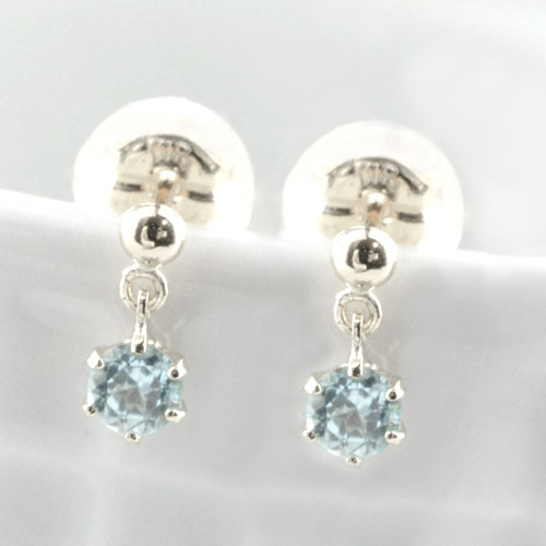 【10%OFFクーポン配布中】 k18 ピアス アクアマリン ホワイトゴールド レディース スタッドピアス ブラ 揺れる 18k 18金 一粒 ジュエル プチピアス 3月の誕生石 天然石 3mm 納期1週間 母の日 誕生日