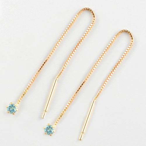 【10%OFFクーポン配布中】 k18 ピアス ロングピアス ブルートパーズ ピンクゴールド レディース アメリカンピアス 11月誕生石 揺れる 地金ピアス シンプル 誕生石 一粒 ジュエル 天然石 2.5mm 母の日 誕生日