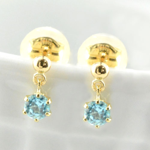 【10%OFFクーポン配布中】 k18 ピアス ブルートパーズ イエローゴールド レディース スタッドピアス ブラ 揺れる 一粒 ジュエル プチピアス 11月の誕生石 天然石 3mm 納期1週間 母の日 誕生日