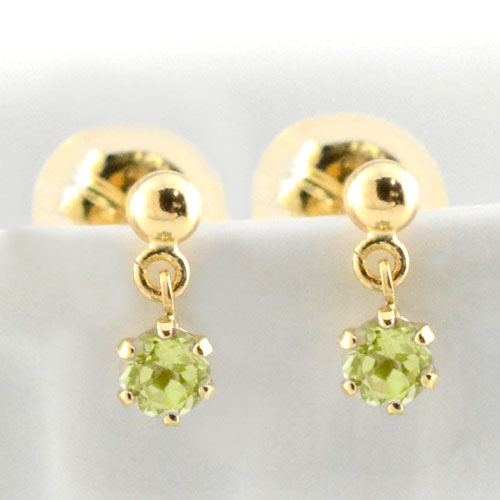 【ポイント10倍】 k18 18金 ピアス ペリドット イエローゴールド レディース スタッドピアス ブラ 揺れる 18k 一粒 ジュエル プチピアス 8月の誕生石 天然石 2.5mm 納期1週間 母の日 誕生日