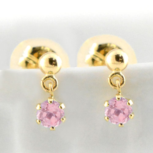 18金 ピアス ピンクサファイア イエローゴールド k18 レディース スタッドピアス ブラ 揺れる 18k 一粒 ジュエル プチピアス 9月の誕生石 天然石 2.5mm 納期1週間|シエロブルー