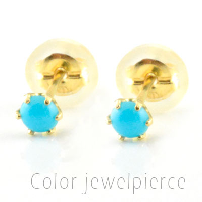18金 ピアス トルコ ターコイズ イエローゴールドk18 レディース スタッドピアス 18k k18 一粒ジュエル プチピアス 12月の誕生石 天然石 3mm 納期1週間｜シエロブルー 20,440円