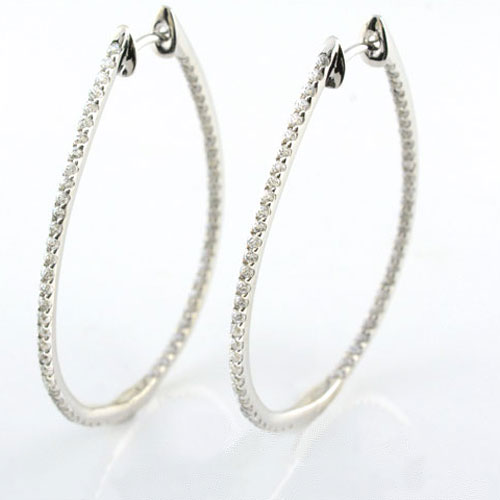 【10%OFFクーポン配布中】 K18 ピアス ダイヤモンド レディース 1.0ct オーバル フープ エタニティ スキンジュエリー 中折れ ラウンド 母の日 誕生日 ギフト 誕生日 記念日