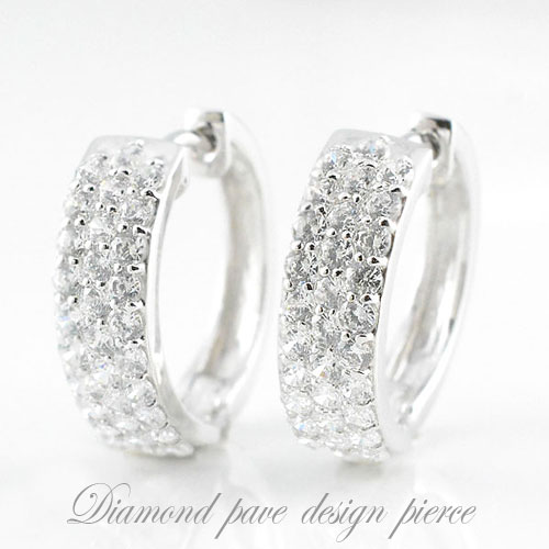 ピアス ダイヤモンド プラチナ レディース パヴェ ダイヤフープピアス 1.0ct フープピアス フープ エタニティ スキンジュエリー 中折れ｜シエロブルー