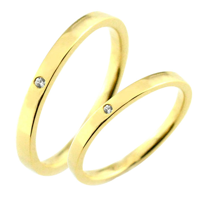 ペアリング k18 リング 指輪 ヒラウチ ストレート マリッジリング 18k 18金 YG 2mm ペア 2本セット ダイヤ ダイヤモンド 地金 ゴールド メンズ レディース 華奢 記念日 平打ち ゆびわ 母の日 誕生日