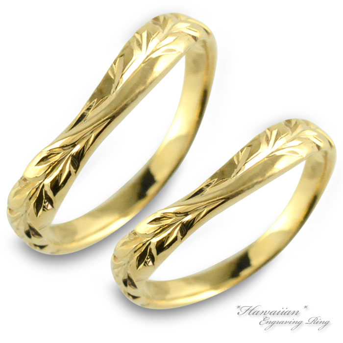 k10 ハワイアンジュエリー ペアリング ハワイアン レディース メンズ リング イエローゴールドk10 マイレ 地金リング 彫金 手彫り 結婚指輪 エンゲージリング 葉 ハンドメイド 10金 10k ハワイリーフ ブライダル 母の日 誕生日