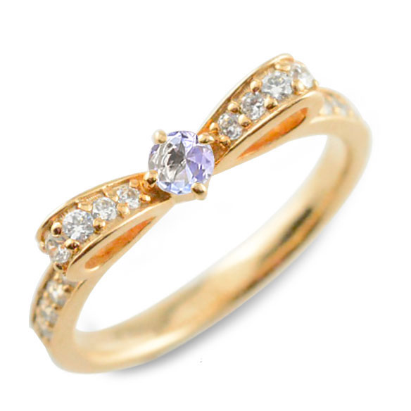 k18 リング タンザナイト ピンキーリング リボンリング リボン ダイヤモンド 18k 指輪 18金 誕生石 ピンクゴールドダイヤ 婚約指輪 結婚指輪 レディース 母の日 誕生日