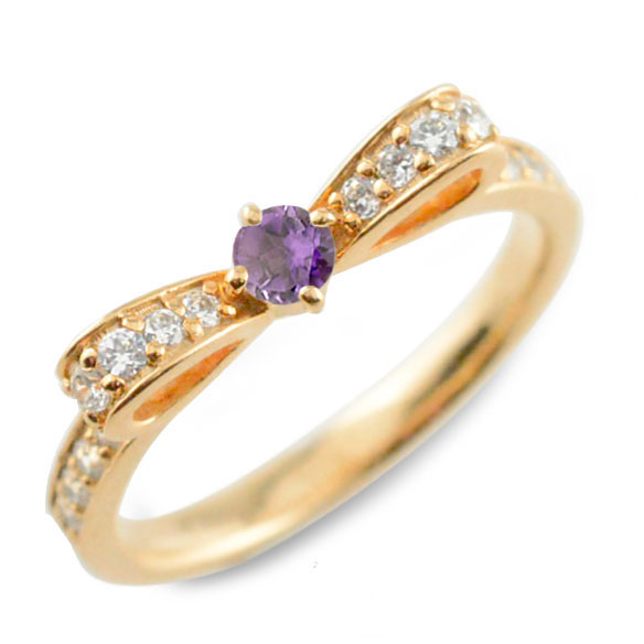 k18 リング アメジスト ピンキーリング リボンリング リボン ダイヤモンド 18k 指輪 18金 誕生石 ピンクゴールドダイヤ 婚約指輪 結婚指輪 レディース 母の日 誕生日