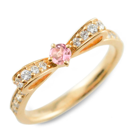 k18 リング トルマリン ピンクトルマリン ピンキーリング リボンリング リボン ダイヤモンド 18k 指輪 18金 誕生石 ピンクゴールドダイヤ 婚約指輪 結婚指輪 レディース 母の日 誕生日
