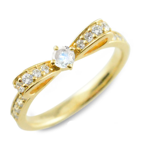 k18 リング ブルームーン ピンキーリング リボンリング リボン ダイヤモンド 18k 指輪 18金 誕生石 イエローゴールドダイヤ 婚約指輪 結婚指輪 レディース 母の日 誕生日