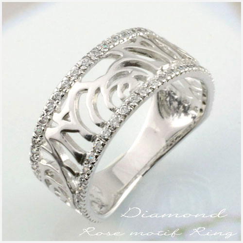 Pt900 リング ダイヤモンド プラチナ レディース シンプル 結婚指輪 ライン カーブ ばら バラ ハンドメイド ROSE フラワー 母の日 誕生日 ギフト 誕生日 記念日