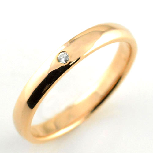 K18 リング メンズ ダイヤモンド ピンクゴールドシンプル ダイヤ 結婚指輪 ハンドメイド 甲丸 一粒 3mm 母の日 誕生日 レディース ギフト 誕生日 記念日