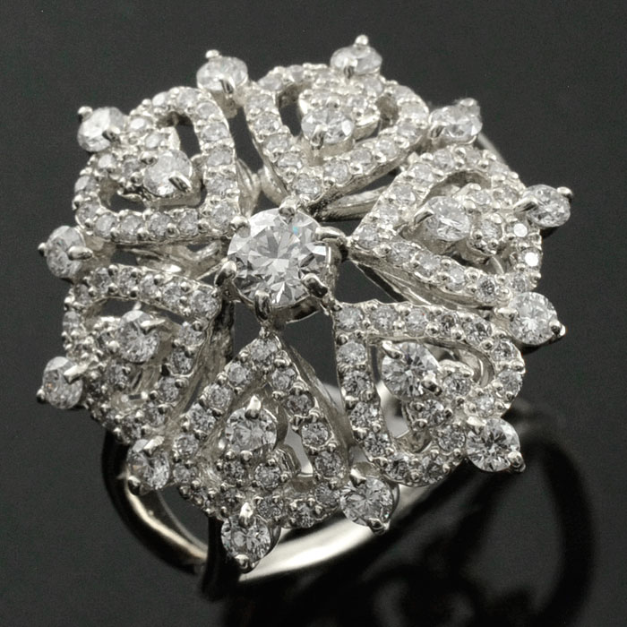 k18 リング ダイヤモンドリング 指輪 18金 ホワイトゴールド 1.0ct ダイヤモンド アンティーク レース 18k レディース 透かし ゴールド 幅広 ゴージャス 花 フラワー ダイヤ マダム セレブ｜シエロブルー