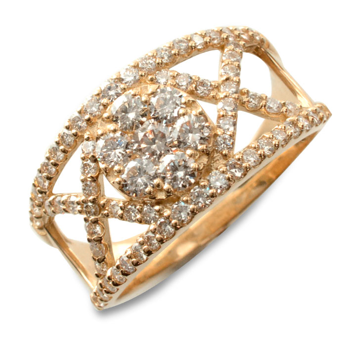 【10%OFFクーポン配布中】 k18 リング ダイヤモンドリング 指輪 18金 ピンクゴールド 1.0ct ダイヤモンド ゴールド アンティーク 18k レディース 透かし 幅広 ゴージャス 花 フラワー ダイヤ 母の日 誕生日