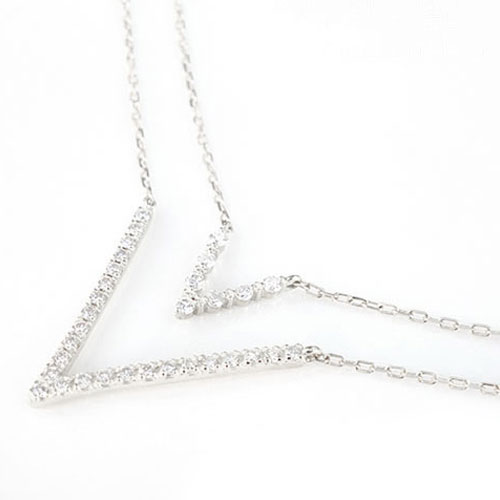 k18 ネックレス ダイヤモンド 2連 レディース ペンダント ホワイトゴールド ダイヤ 18k 18金 pendant Vライン 華奢 シンプル 記念 誕生日 ライン スキンジュエリー 母の日 誕生日